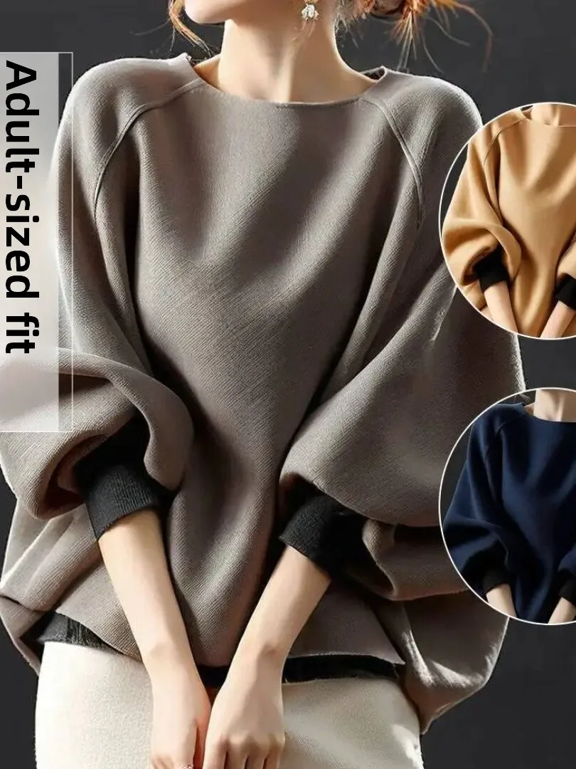 Slimming Effect Loose Fit round Neck Long Sleeve Short Top Women's T-Shirt City Walk Clean Fit Style Cotton Batwing Sleeve