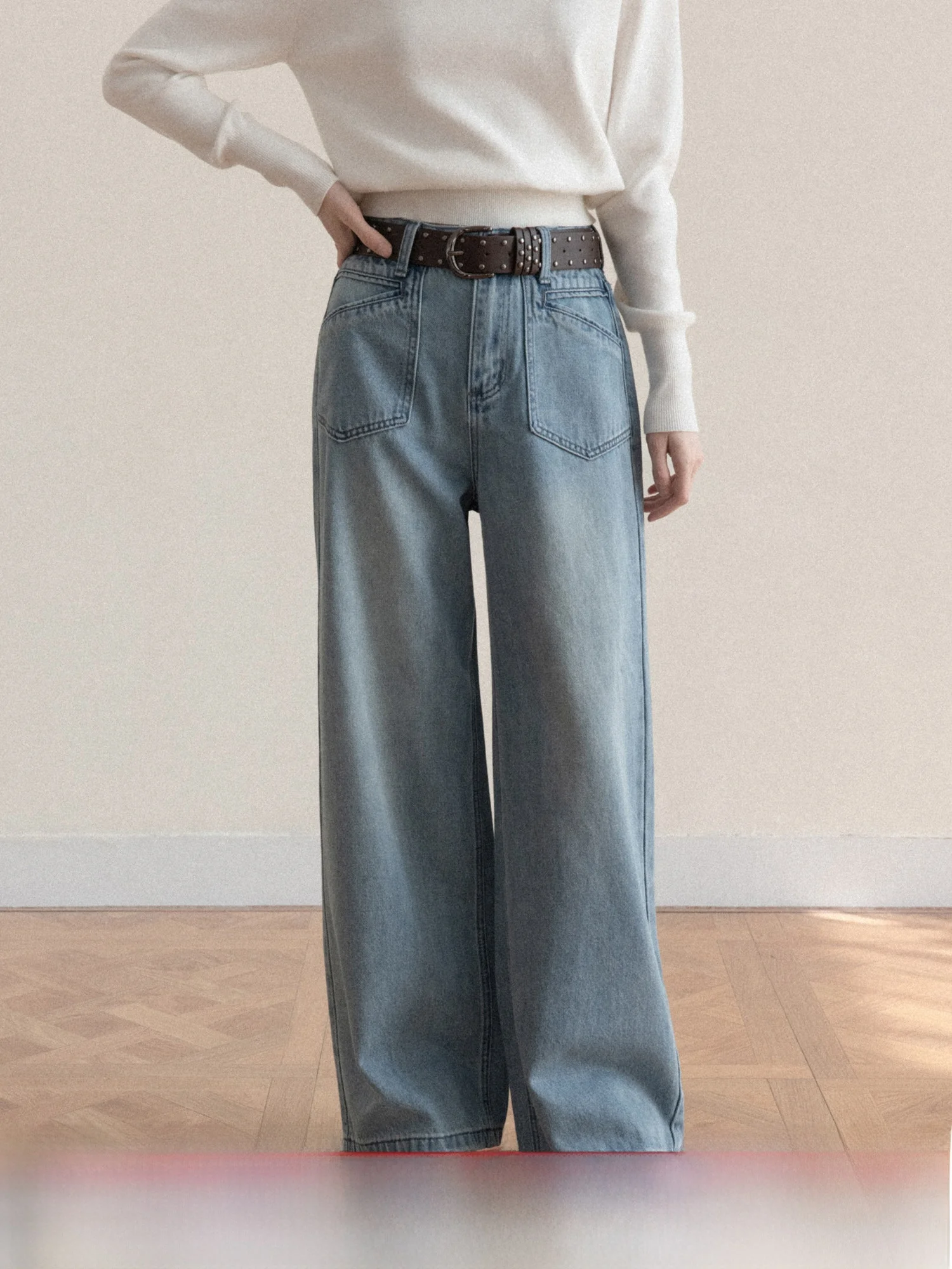 

Винтажные синие джинсы с высокой талией и широкими штанинами для женщин, весна 2026, прямой крой, повседневные, из мягкого комфортного денима, смесовая ткань с хлопком