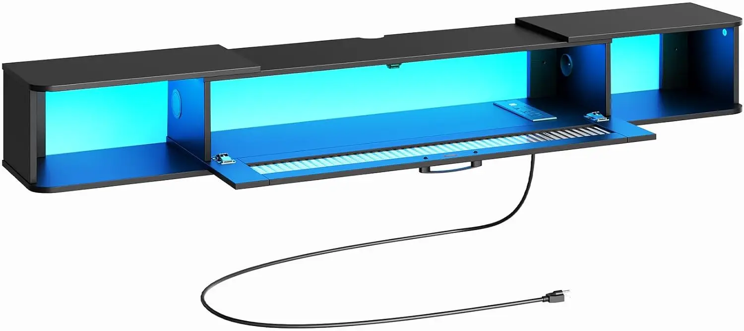 

Floating TV Stand LED Light Power Outlet for TVs up to 75”,Wall Mounted TV Shelf,Media Console Entertainment Center Under TV