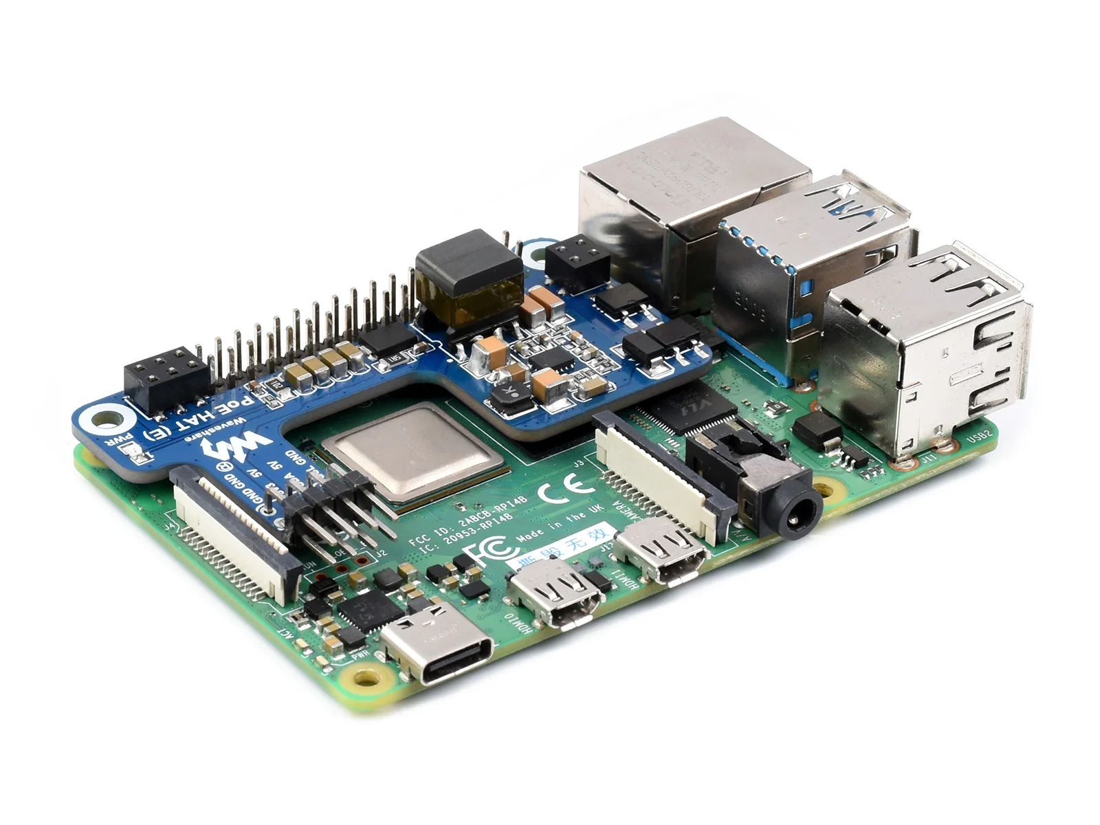 Picture 7: Waveshare PoE HAT (E) Power Over Ethernet HAT for Raspberry Pi 3B+/4B, IEEE 802.3af-compliant, 5V 2.5A DC out
