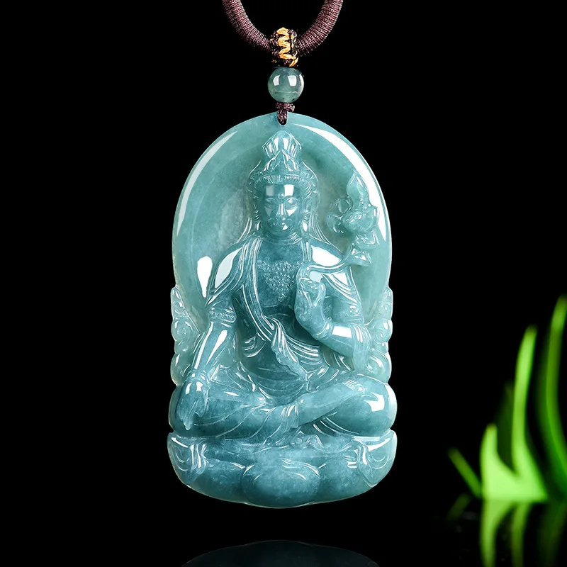 Natural Myanmar Jadeite Guanyin Pendant Necklace Charm Luxury Vintage Real Jade Talismans Designer Accessories Gifts for Women