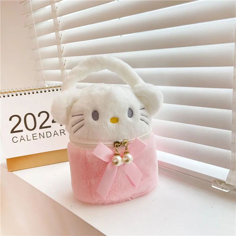 Bucket Bag Sanrio Cinnamoroll Kuromi Plush Handbag Girls Cosmetics Bag Desktop Storage Bag Children\'s Girls\' Birthday Gifts