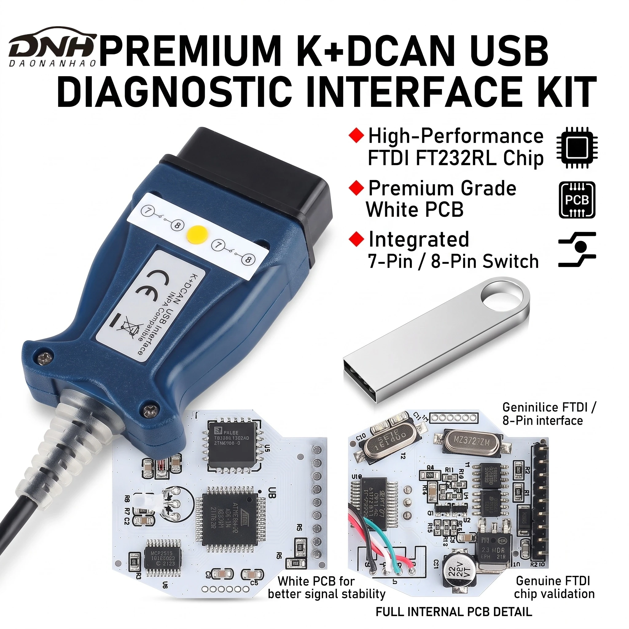 INPA K+DCAN With Switch FTDI FT232RL Chip USB OBD2 Diagnostic Cable For B-M-W Ediabas Tool Include U Disk Free Gift