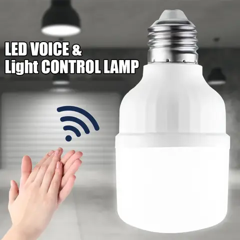 220V 9W Sound Sensor LED Bulb Voice and Light Control E27 Garage Lamp Cold White Auto On/Off for Stairs Pathway Warehouse Graden