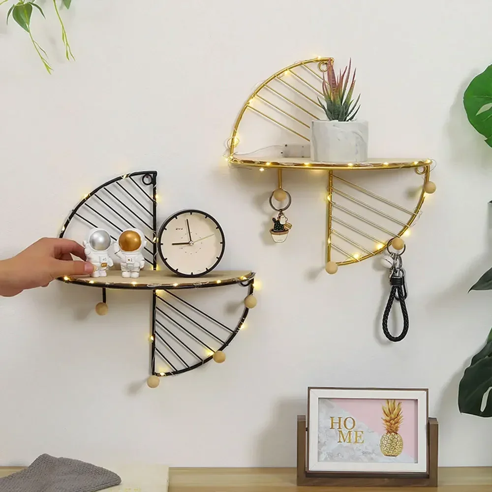 Modern Minimalist Creative Semi-Circular Rectangular Wall Shelf Living Room Office Color Wrought Iron Storage Home Decor