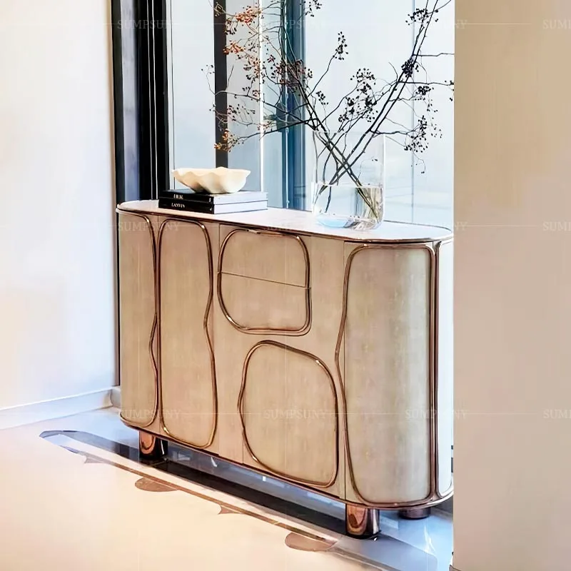 

Light luxury high-end pearl fish skin dining side cabinet locker household villa high-end sense creative modern art door cabinet