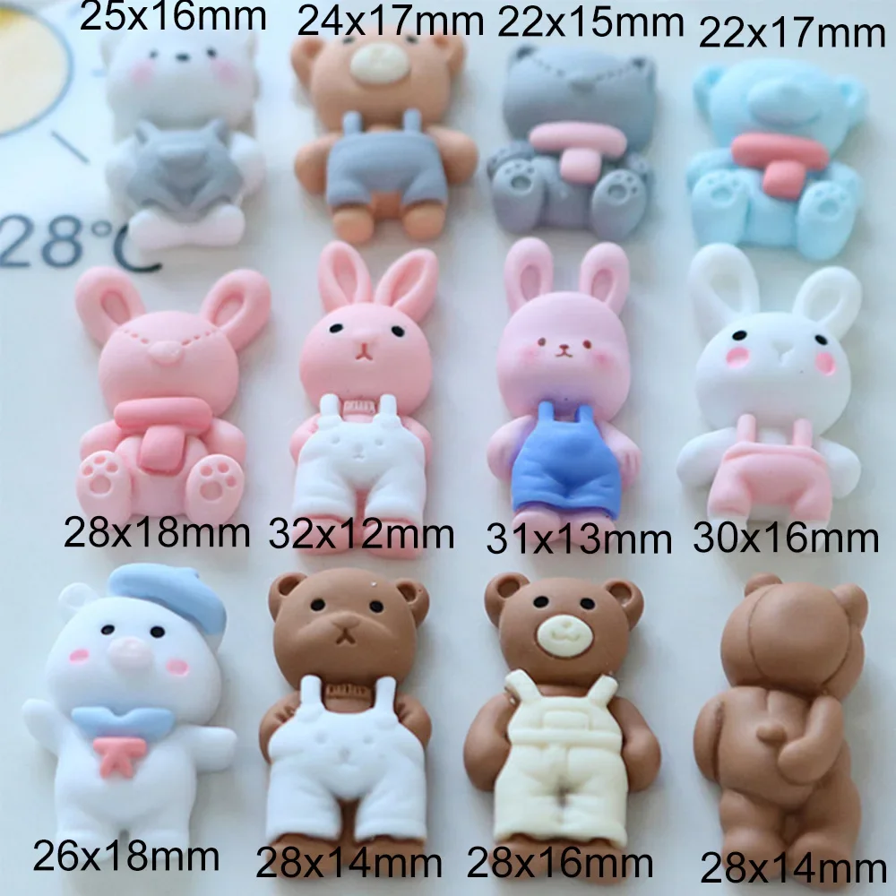 10 pezzi di pantaloni Kawaii serie animali cabochon in resina con retro piatto per forcina scrapbooking gioielli fai da te accessori per la decorazione artigianale
