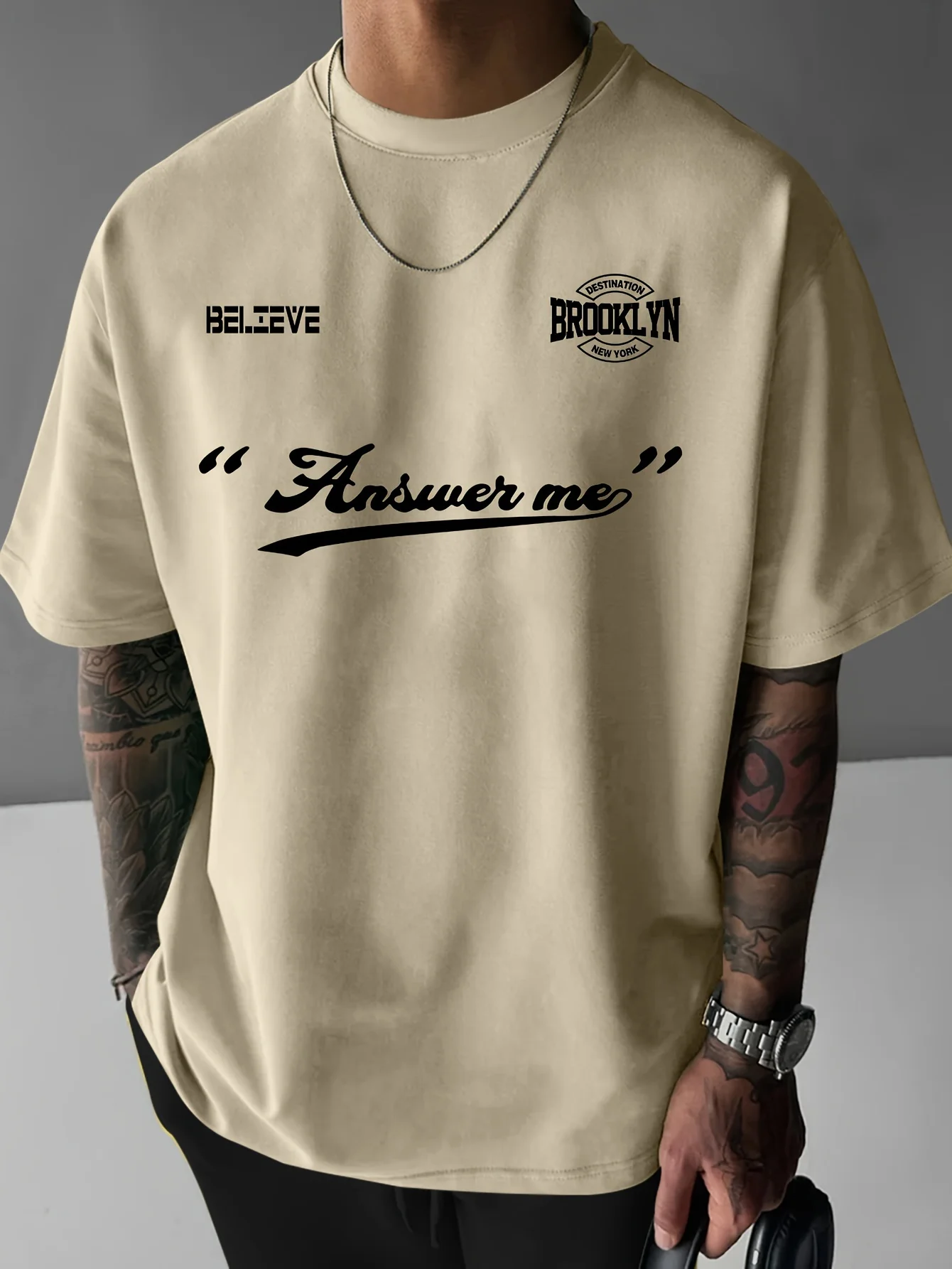 Hot selling fashionable men's fashion letter printed micro elastic breathable round neck T-shirt summer outdoor high street top