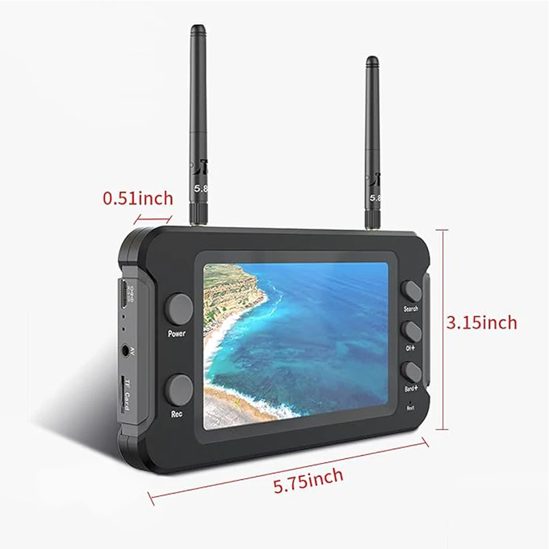 Monitor fpv 5.8g com dvr, tela lcd de 4.3 polegadas, antenas duplas, recepção de sinal estável, adequado para quadricóptero drone fpv