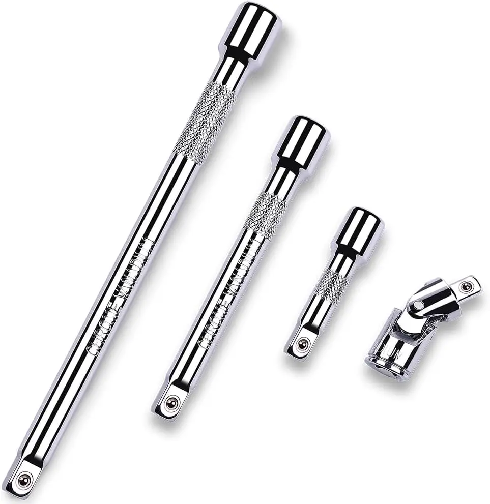 

4 Piece Drive Extension Bar Set 3/8 Inch Or 1/4 inch Drive Socket Extension Includes Extensions and Universal Joint Socket