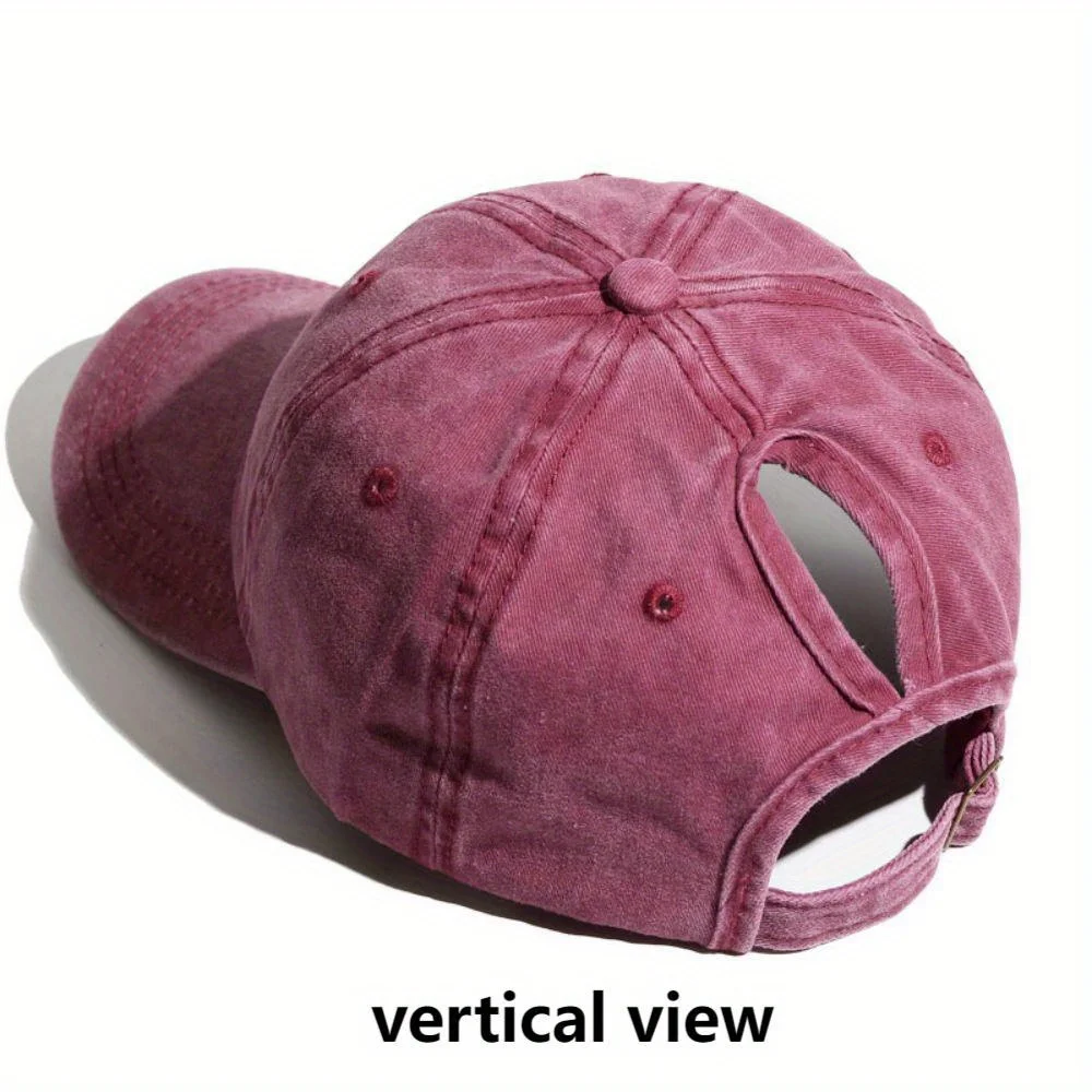 Simple Washed Hole Crossing High Ponytail Hat For Women, Versatile Baseball Cap Soft Top Baseball Cap