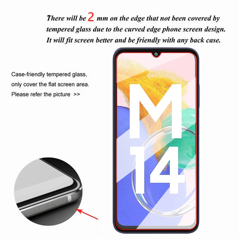 For Samsung Galaxy M14 Glass Full Glue HD Clean Screen Protector For Samsung M14 5G 4G Tempered Glass For Galaxy M14 Lens Film