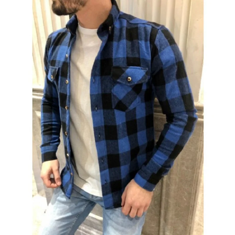 2023 Hot Spring And Autumn Cotton Coolen Chaoyang Grid Men\'s Shirt All Match Slim Long Sleeve Shirt All Match Clothing