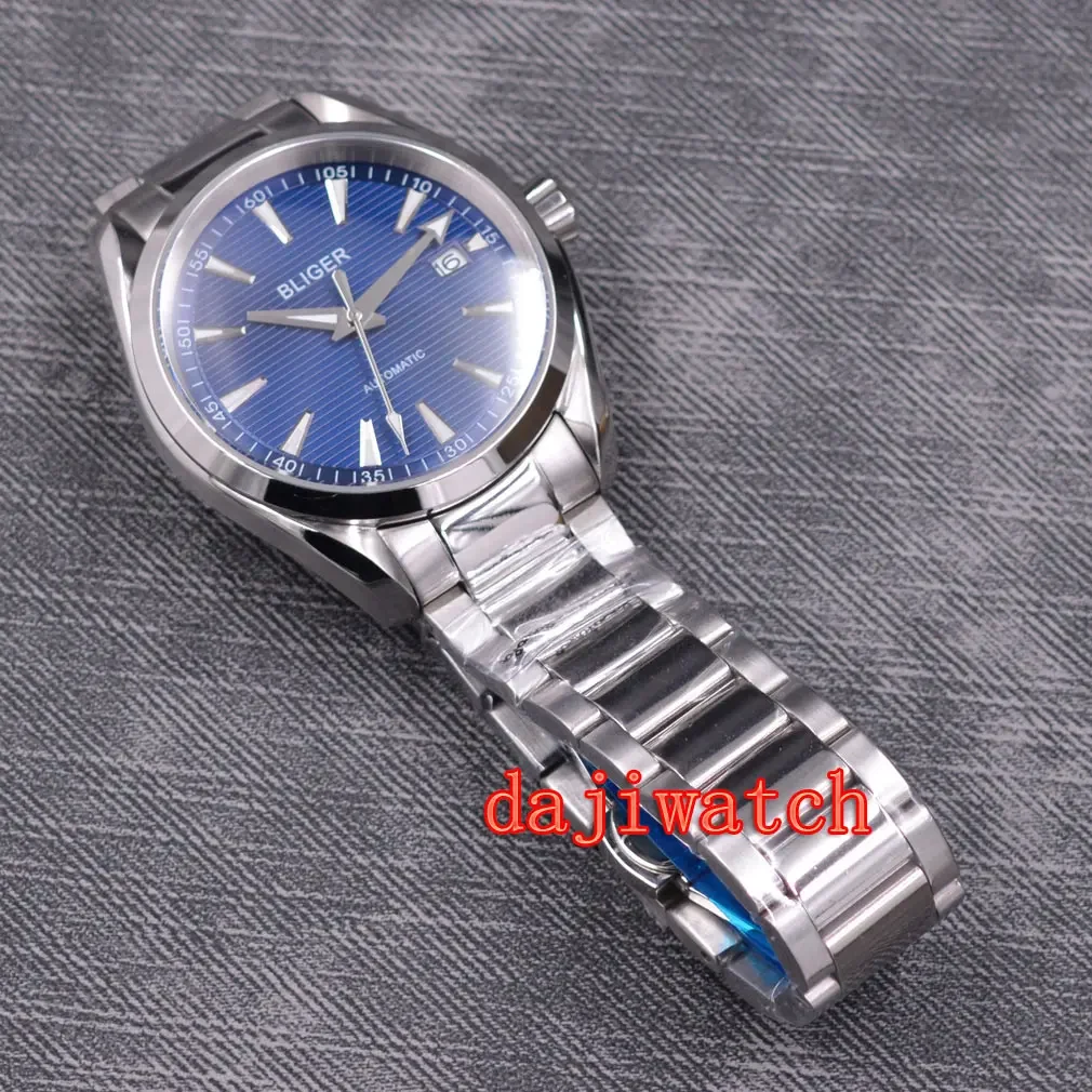 NH35 BLIGER 41mm  Automatic Men\'s Watch NH35 Movement Sapphire Glass Automatic Date White Dial All Steel Strap