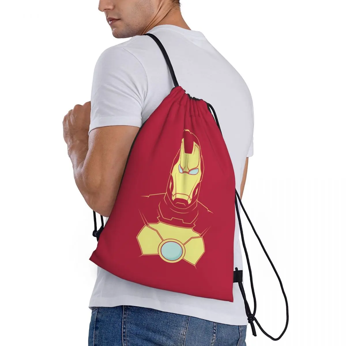 사용자 정의 아이언 맨 Drawstring 배낭 여성 남성 체육관 스포츠 Sackpack 휴대용 슈퍼 히어로 훈련 가방 자루