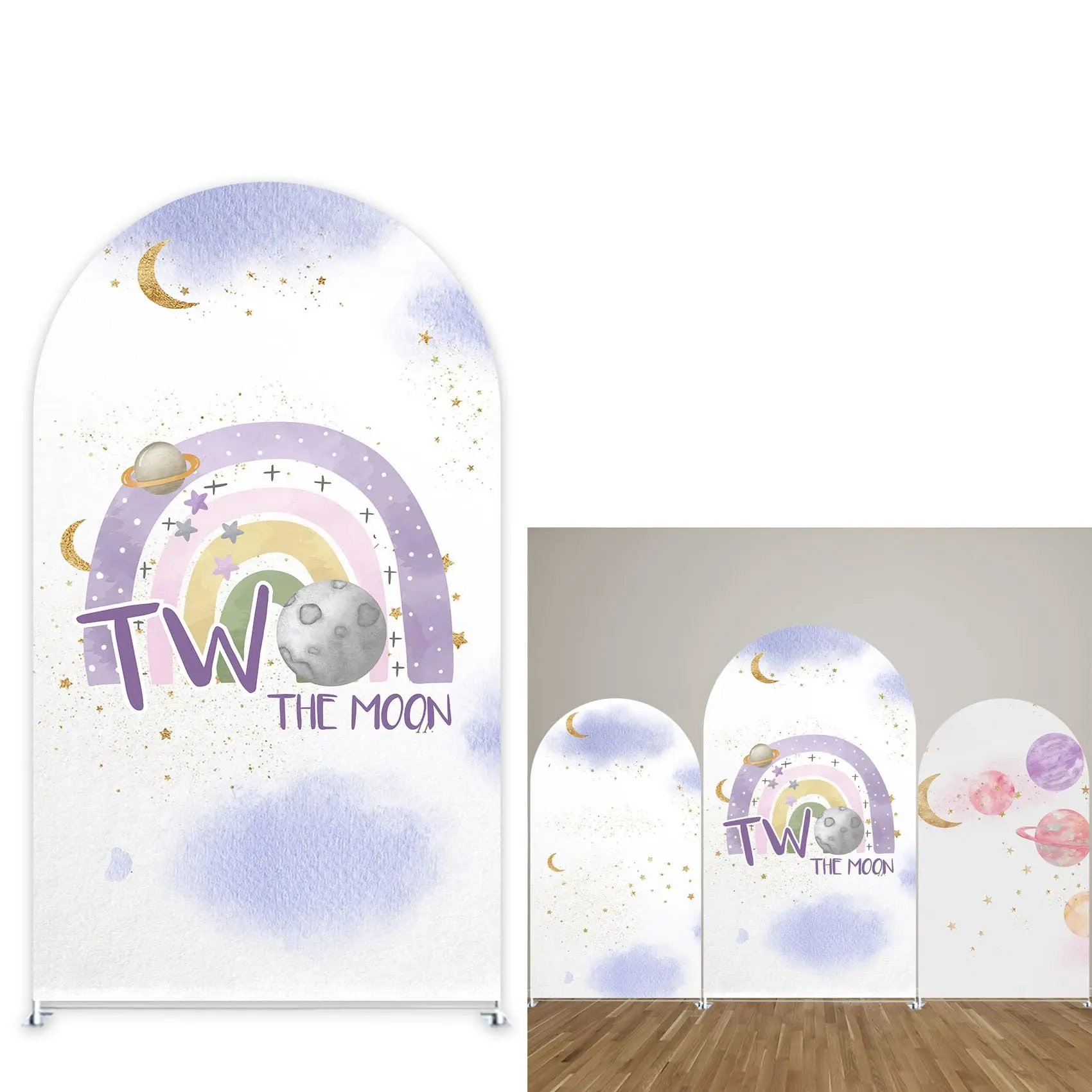 

Two The Moon Birthday Party Backdrop Arch Background Cover Stretchy Spandex Fabric