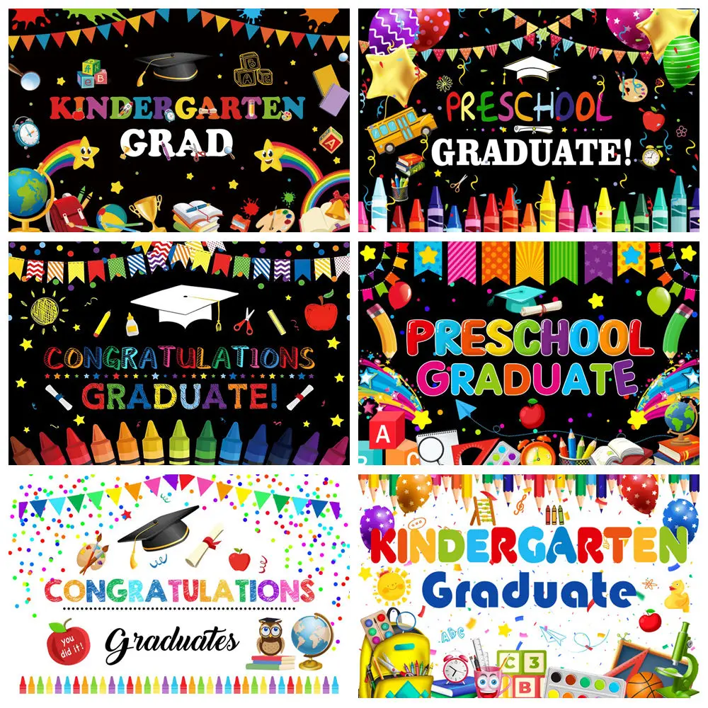

Preschool Kindergarten Graduate Photography Backdrop Chalkboard Pencil Graduation Ceremony Prom Party Photo Background Photozone