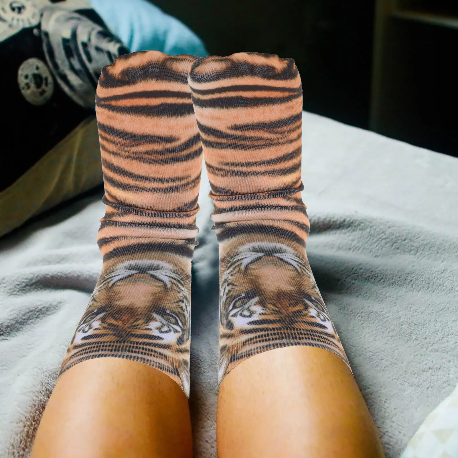 1 Para Skarpetek z Nadrukiem Tygrysa 3D, Poliestrowe, Grube, Wygodne, Dekoracyjne Skarpetki Kostiumowe na Festiwale i Imprezy dla Kobiet i Mężczyzn