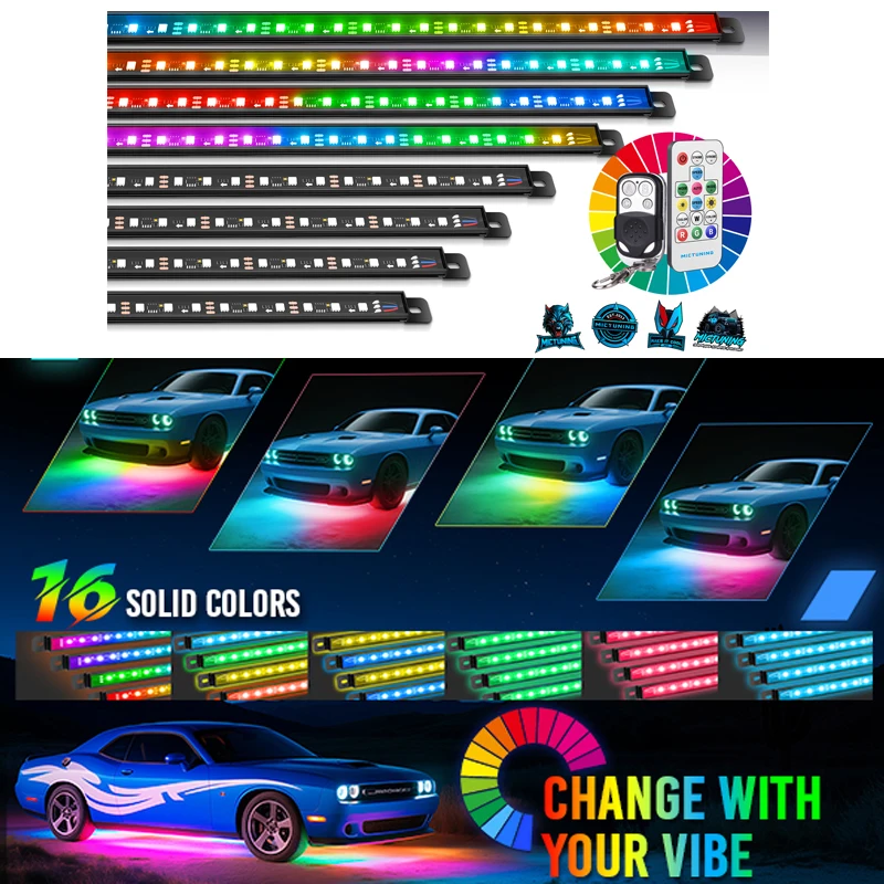 

MICTUNING U8 Car Underglow LED Light Bar with Dual Remote Control&Aluminum Housing Underbody Light Strip Auto Exterior Neon Lamp