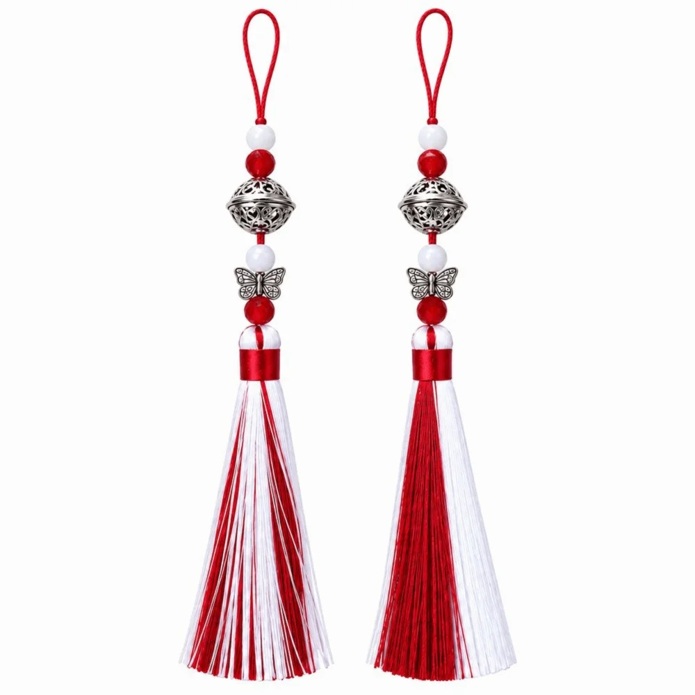 2 Pcs 2 Pcs Set Bell Tassel Pendant 12.5cm Tassel Length Polyester Material Hanging Charm Alloy Material 25cm Total Length