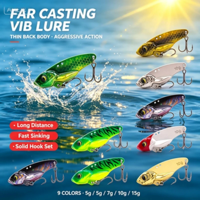 1Pcs Thin Back Long Cast Metal VIB Fishing Lure 5g 7g 10g 15g 3D Fish Eyes Adjustable Hole Sharp Treble Hook for Bass Snakehead