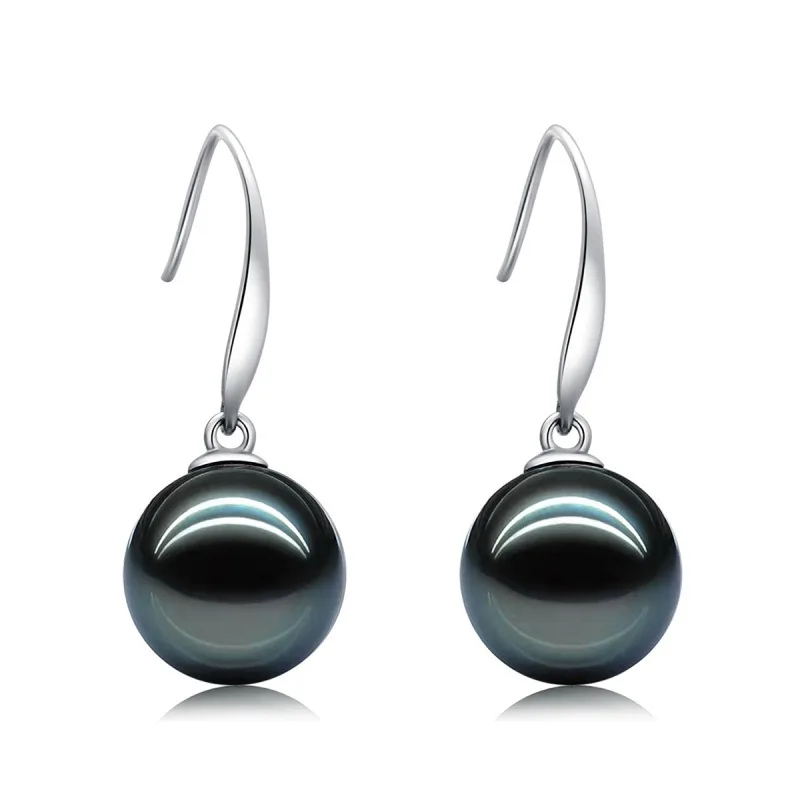 Charming Jewelry 11-12mm Black Genuine Sea Pearl Dangle Earring Natural Pearls Bridal Wedding 925 Sterling Silver Jewelry