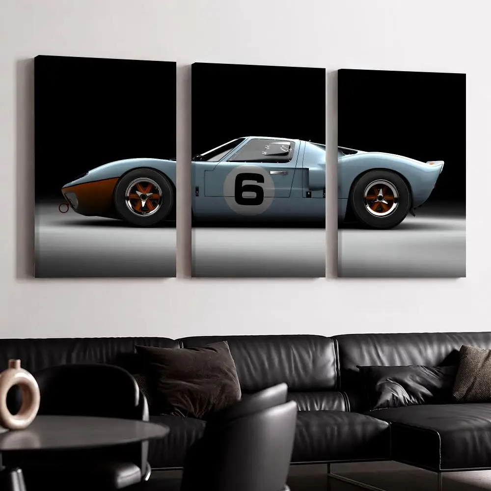 Retro Racing Car Framed Wall Painting Ready to Hang Canvas Poster for Bedroom Living Room Hallway Home Decor Gift