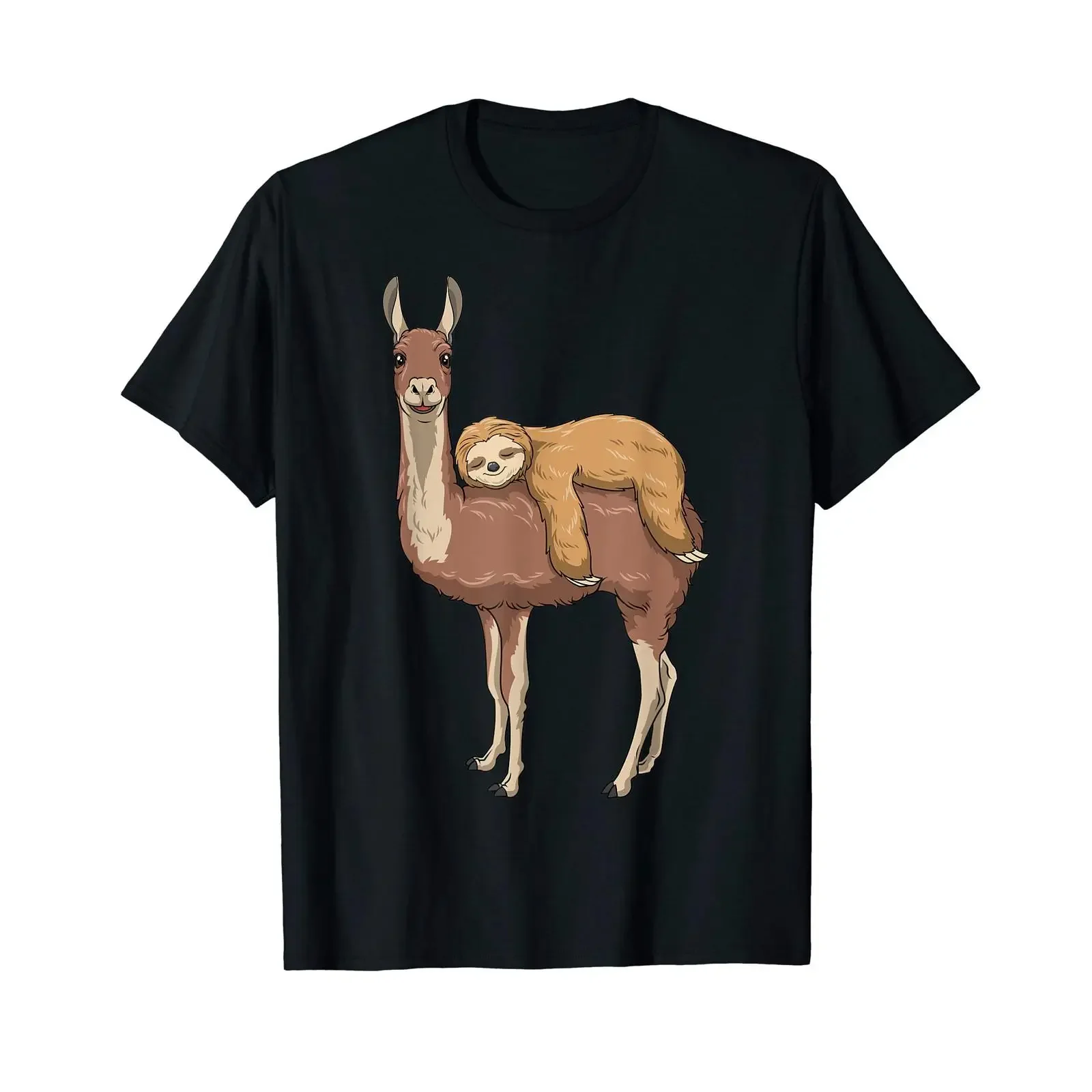 Sloth Llama Riding Sleeping on T Shirt vintage Washed Soft fashion Slightly Casual Comfortable Unisex homme Breathable