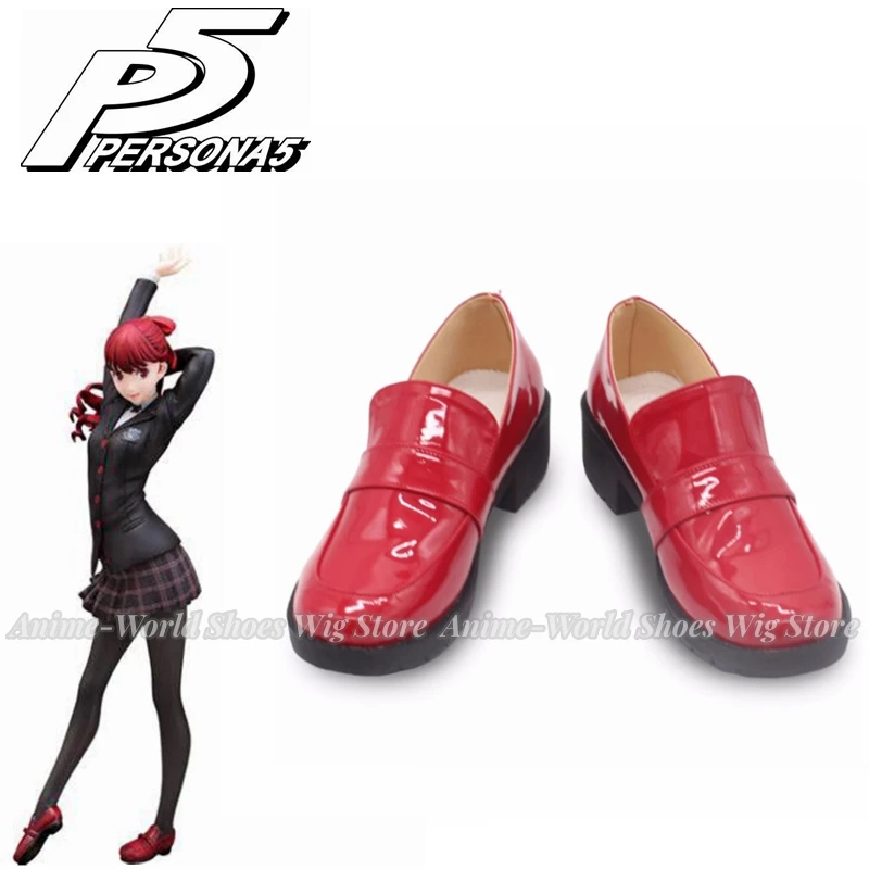 Persona 5 Noir Kasumi Yoshizawa Cosplay Shoes Boots Party Red Leather Boots Halloween Carnival Role Play Props Custom Made