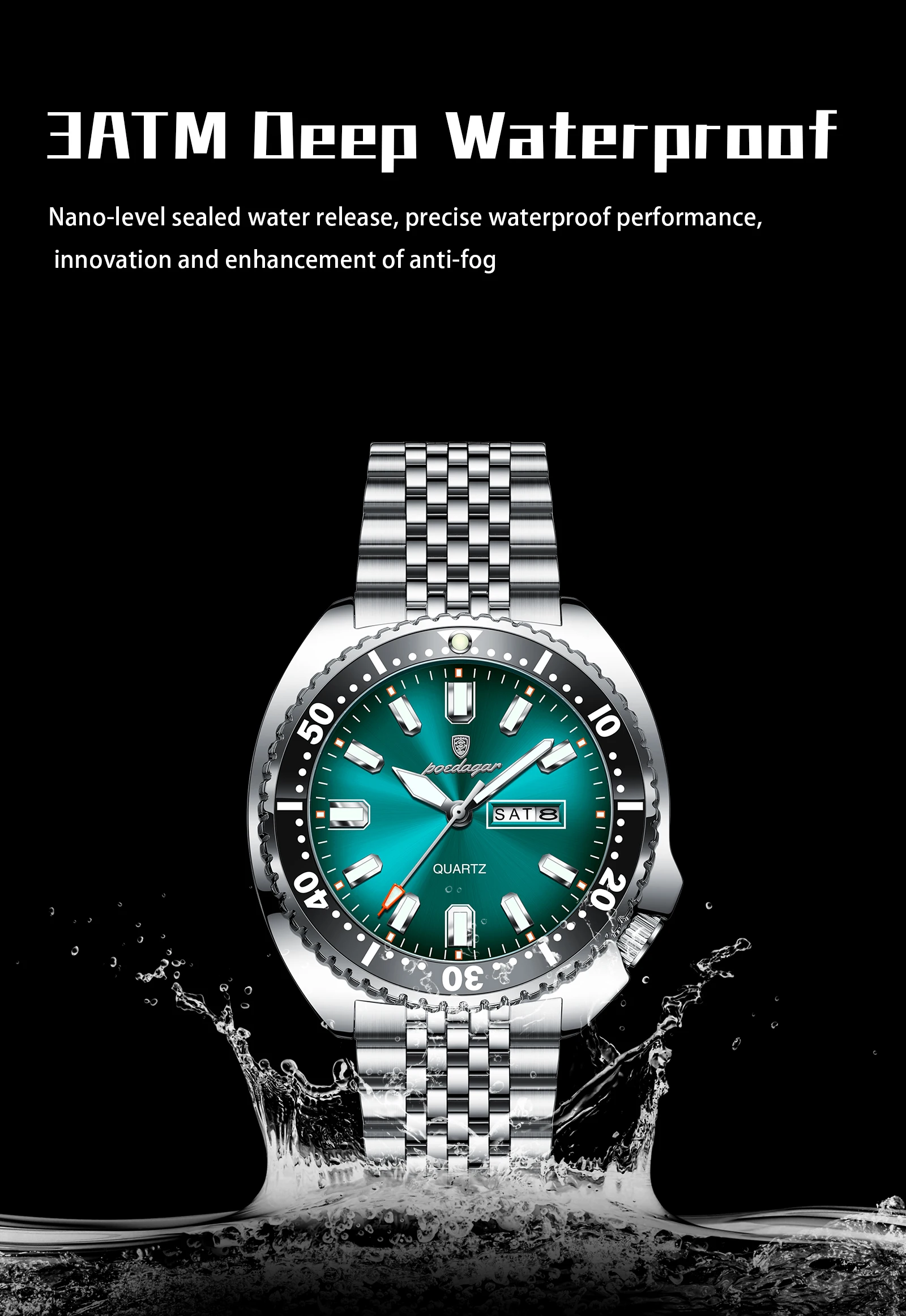 POEDAGAR Luxus Business Männer Uhr Datum Woche Wasserdicht Leucht Mann Armbanduhr Sport Edelstahl Quarz herren Uhren Reloj – Detail 10