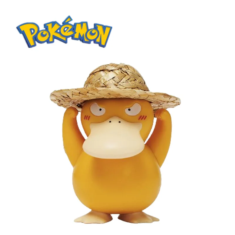 Straw Hat Psyduck Pokemon Peripheral Q Version Model 8CM Cute Doll Car Collection Ornaments Birthday Present Children's Toys