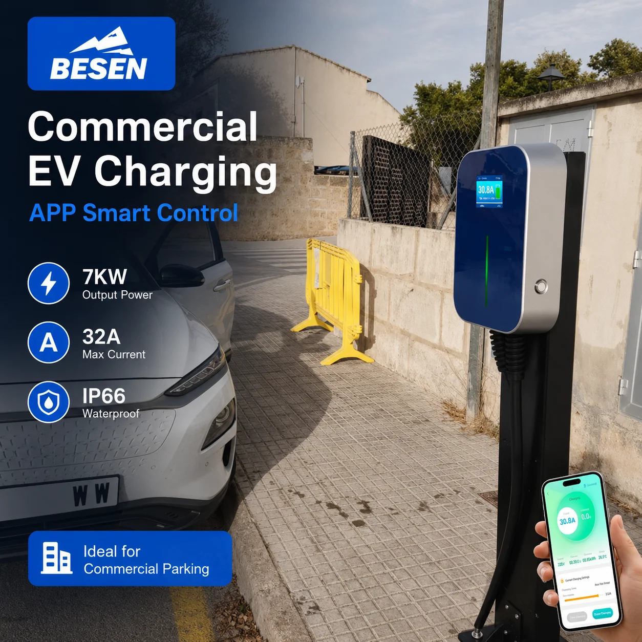 Besen 7KW EV Charger 32A APP Controlled EV Charging Stations In Stock