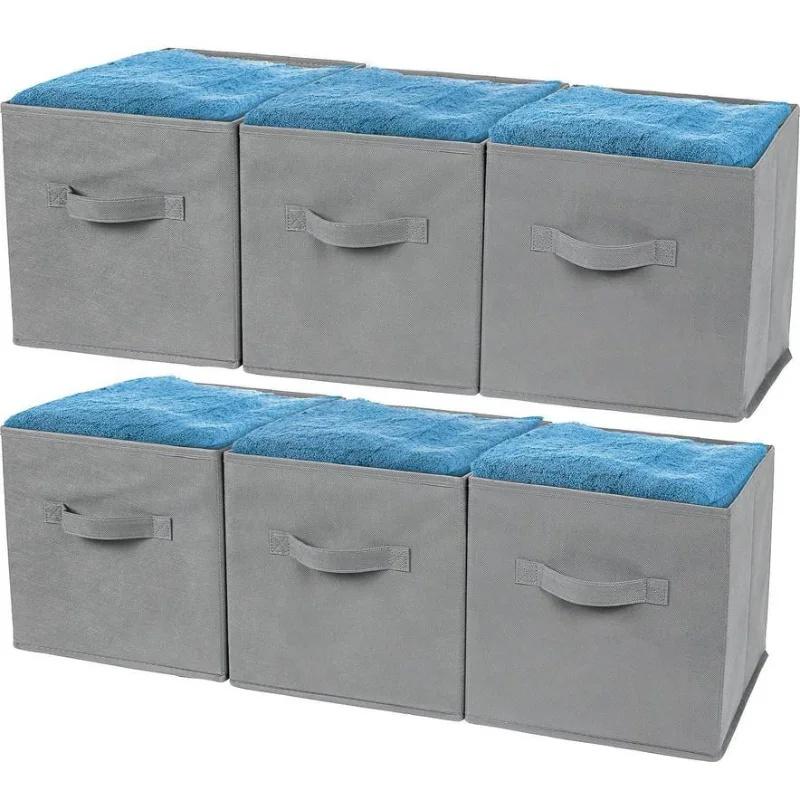 Foldable Fabric Storage Cubes Non-Woven Fabric | Gray Cube Storage Bins | Shelf Baskets| Gray Fabric Cubes | 6 Pack