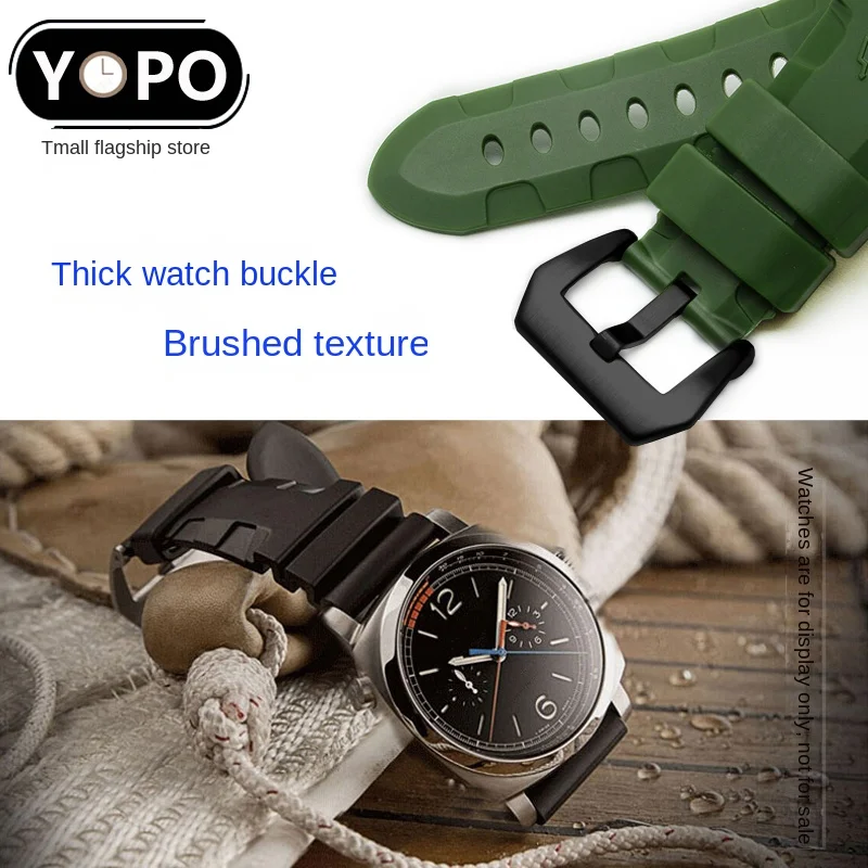 Rubber Watchband Substitute 1226 1223 Diver\'s Watch Series Flat Direct Mouth Waterproof Silicone Strap 22/24/26mm