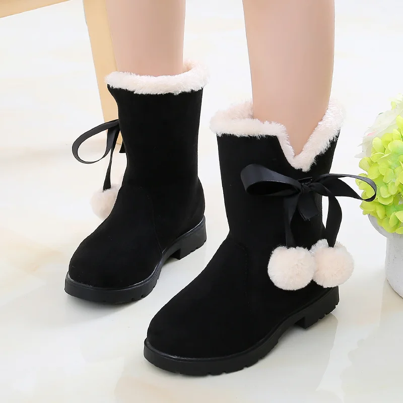 Autumn/Winter Fashion Sweet Baby Girls Velvet Warm Colorful Bow Square Heel Casual Comfortable Cute Boots Size27-38