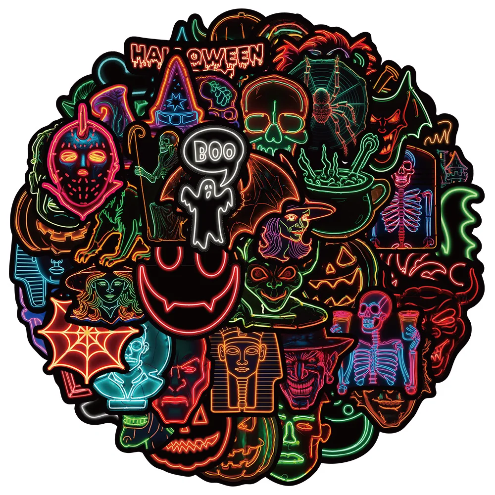 10/30/50Pcs Cartoon Neon LED Halloween Stickers For Suitcase Skateboard Laptop Luggage Phone Car Styling DIY Decal Pegatinas