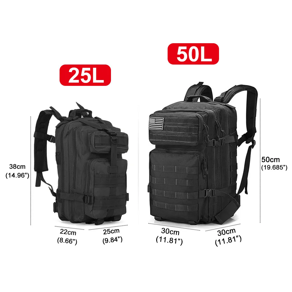 Mochila táctica de viaje para hombre, bolsa de gran capacidad, impermeable, para deportes al aire libre, multifuncional, 50L/25L