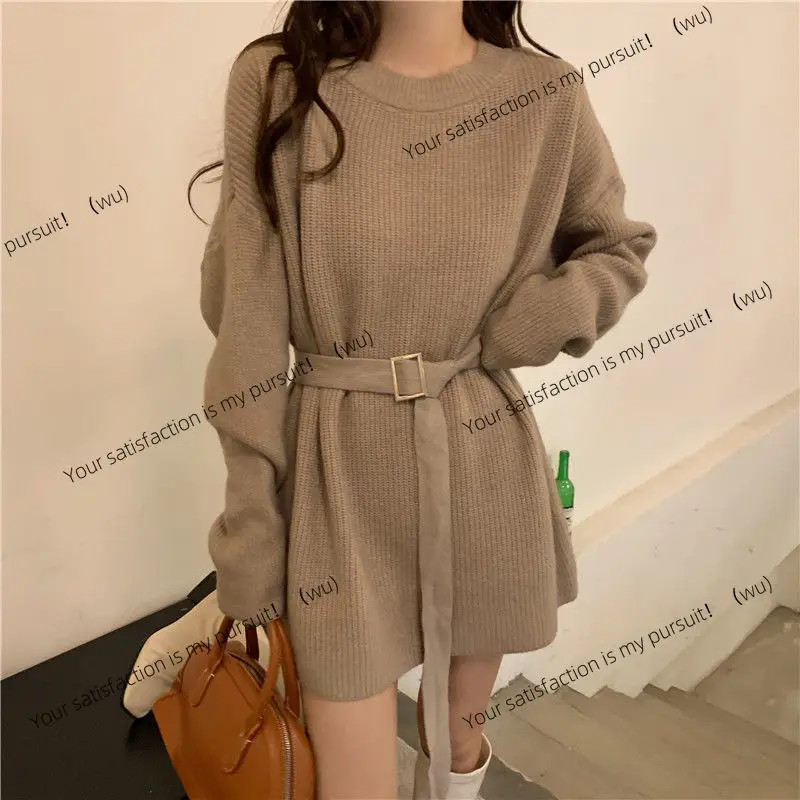 

ZOCI-Lazy свитер с ветровой талией, юбка, женская одежда, модный дизайн, средний и длинный вязаный топ