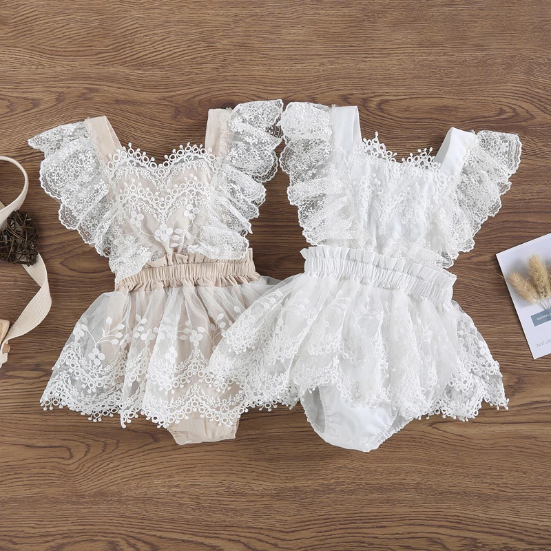 

Blotona Cute Newborn Baby Girl Sleeveless Lace Romper Jumpsuit Summer Tutu Bodysuit Dress with Crotch Buttons 0-24Months