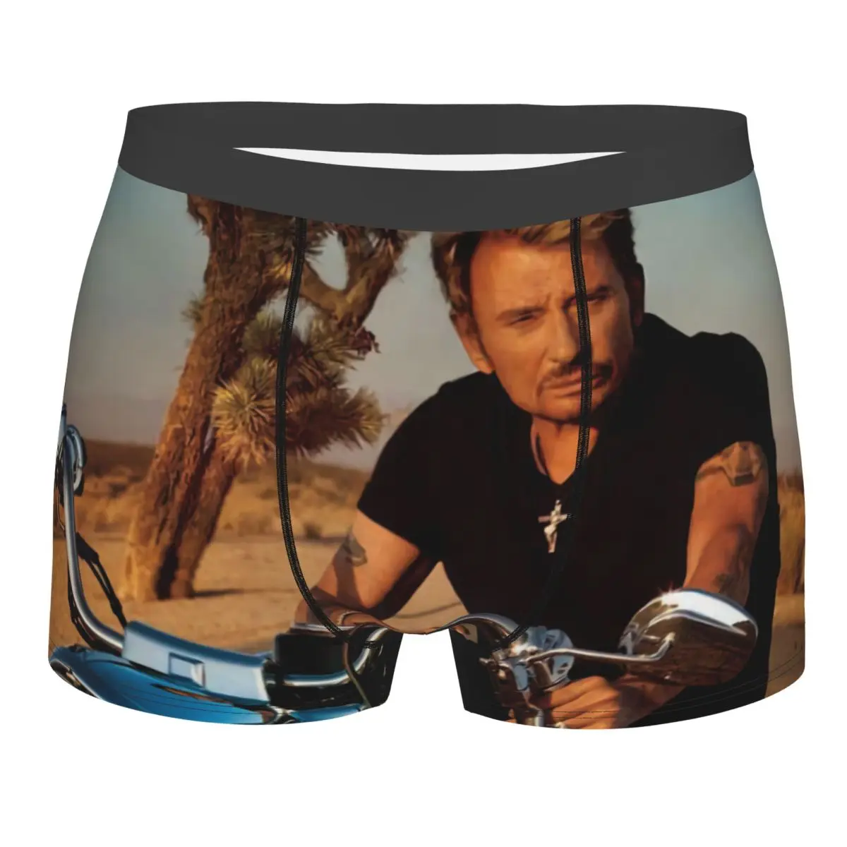 Мужское нижнее белье Custom Motorcycle Johnny Hallyday, эластичные трусы-боксеры с изображением французского рок-певца
