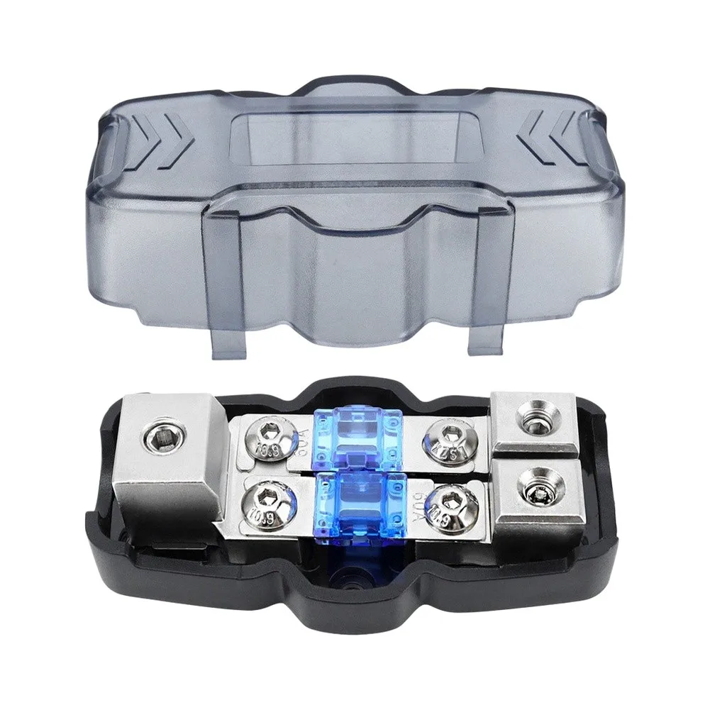 2 Way Zinc Alloy For AFS Fuse Distribution Block For Car Audio Power Circuit 60A Splitter With Waterproof Cover Silver Finish