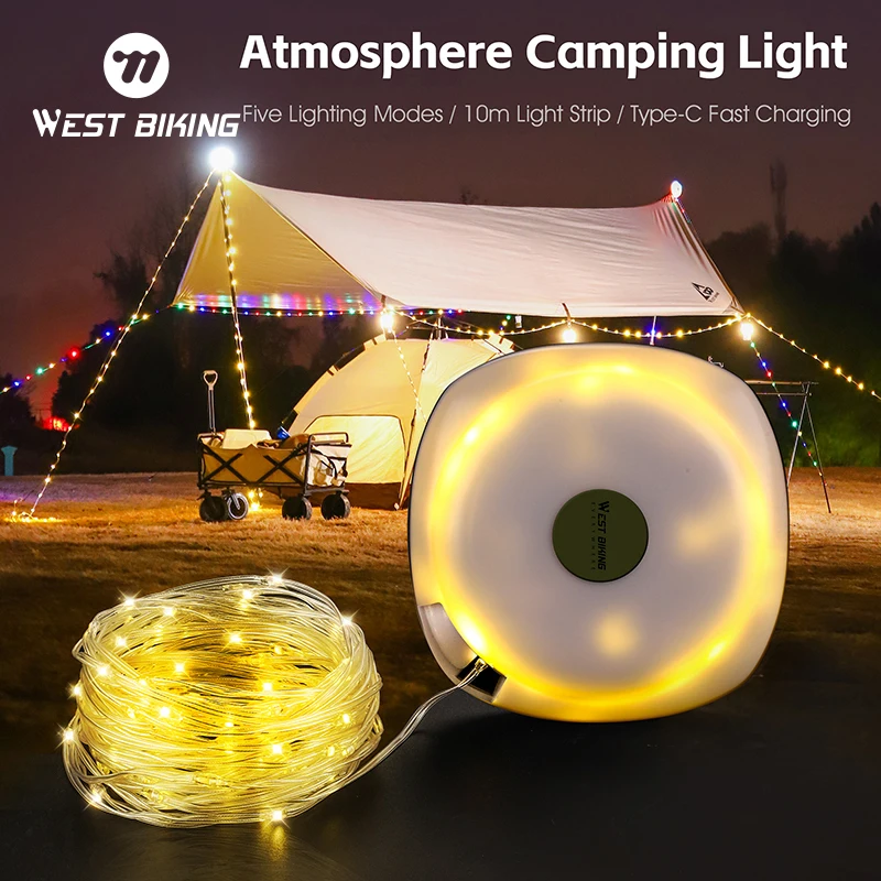 

WEST BIKING Portable Camping Lantern Waterproof Emergency Light Type-C Charging Hanging Tent Lamp for Outdoor Hiking Supplies