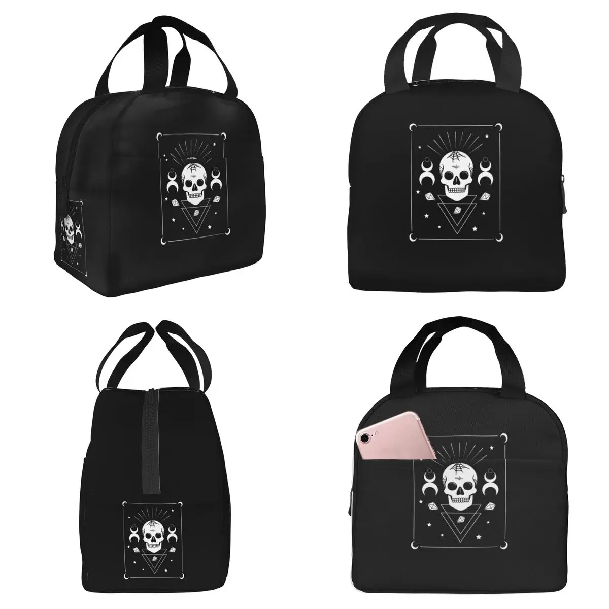 Skull & Witchcraft Symbols Goth Insulated Lunch Bag for Kids School Cooler Thermal Food Box Tote Portable Lunch Boxes Container