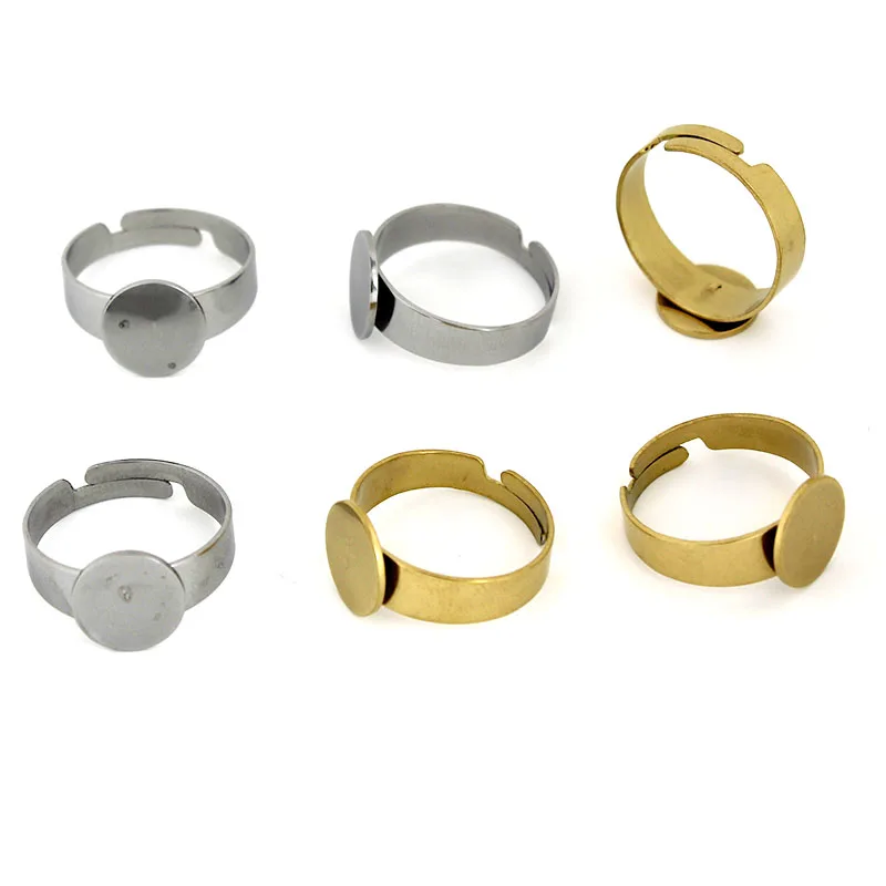 10pcs Stainless Steel Ring Base Settings Adjustable Ring Bezel Blank Round 6/8/10/12/14mm Cabochons Base for DIY Jewelry Making