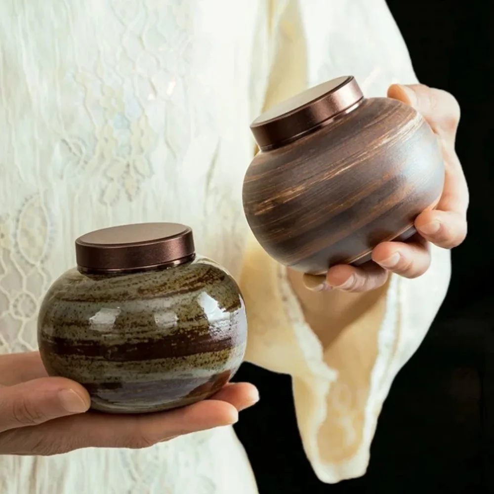 Ceramic Tea Caddy Vintage Tea Can Storage Jar Storage Bottle Candy Jar Tea Container Food Organizers Sealed Jars Teas Box