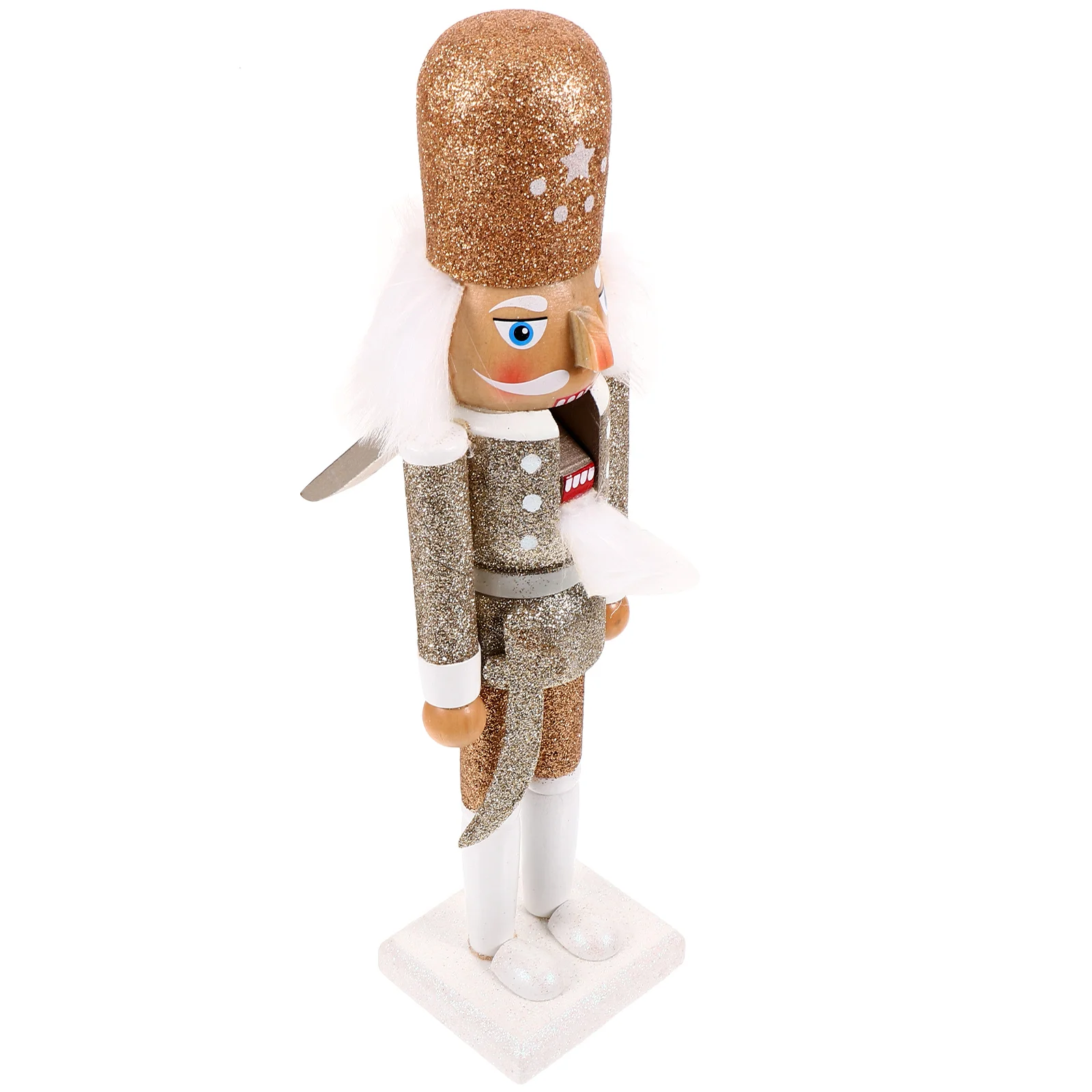

1pcs 30CM Nutcracker Ornament White Gold Drummer Christmas Decor Wooden Soldier Figure Home Table Miniature Models Holiday Gifts