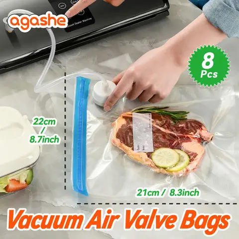 Vacuum air valve bag, 8 pcs, food grade, meat and vegetables fresh-keeping refrigerated, Food Packaging Bag, Zipper Bags