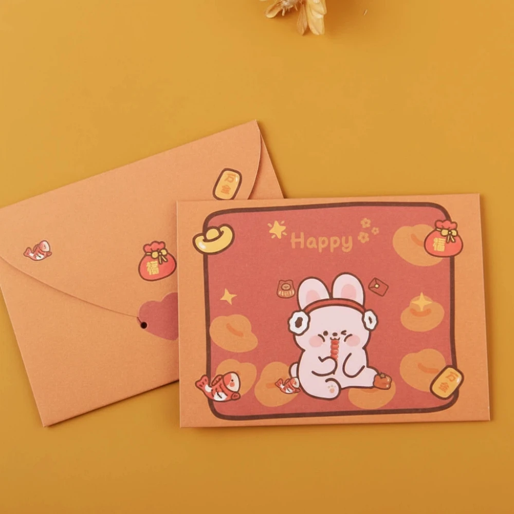 Lovely Bunny Blessing Thank Envelope Postcard Cute Rabbit Decoration Letter Paper Foldable Beautiful Greeting Card New Year Gift