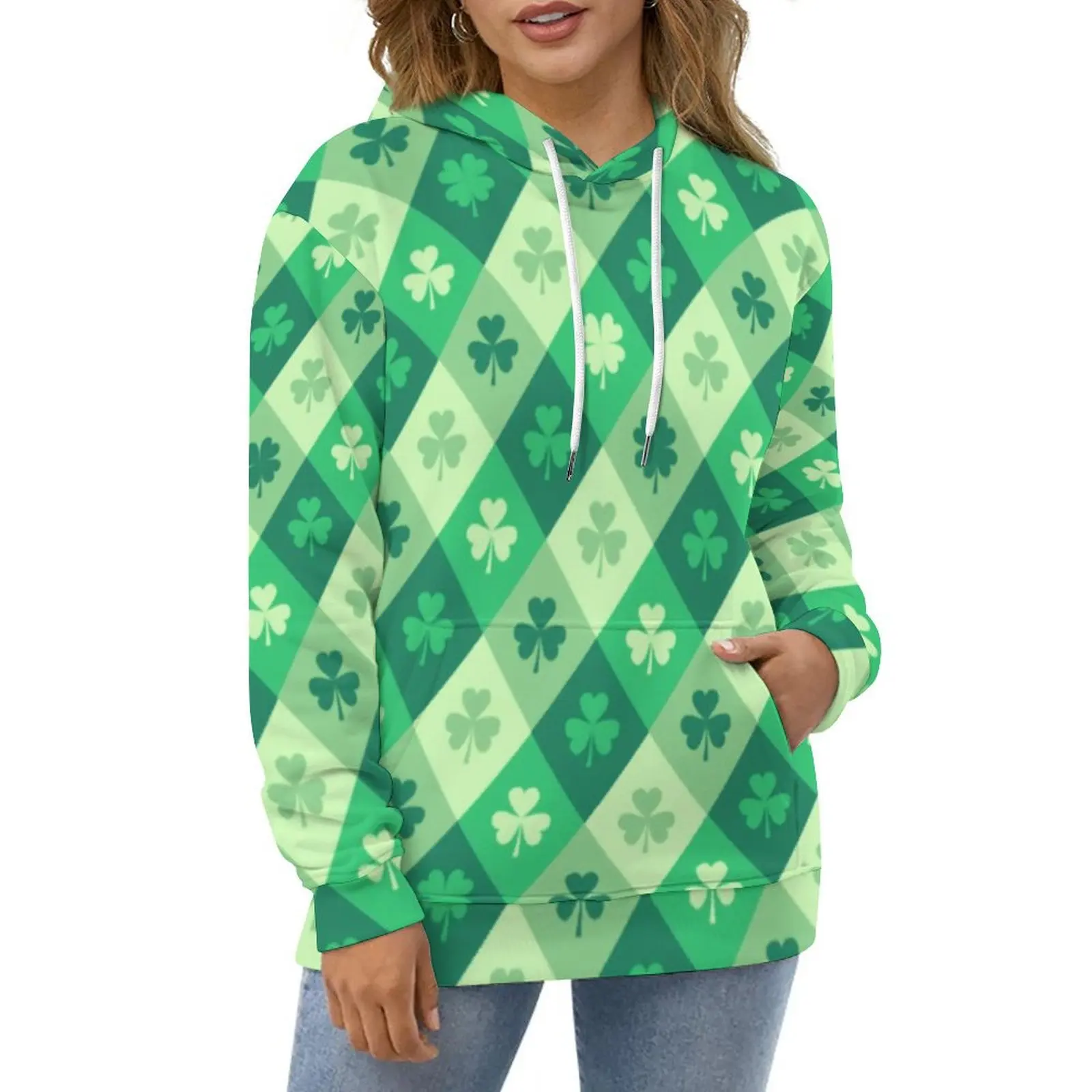 Green Shamrock Hoodies Lucky Saint Patricks Day Classic Oversize Hoodie Couple Long Sleeve Retro Casual Hooded Sweatshirts