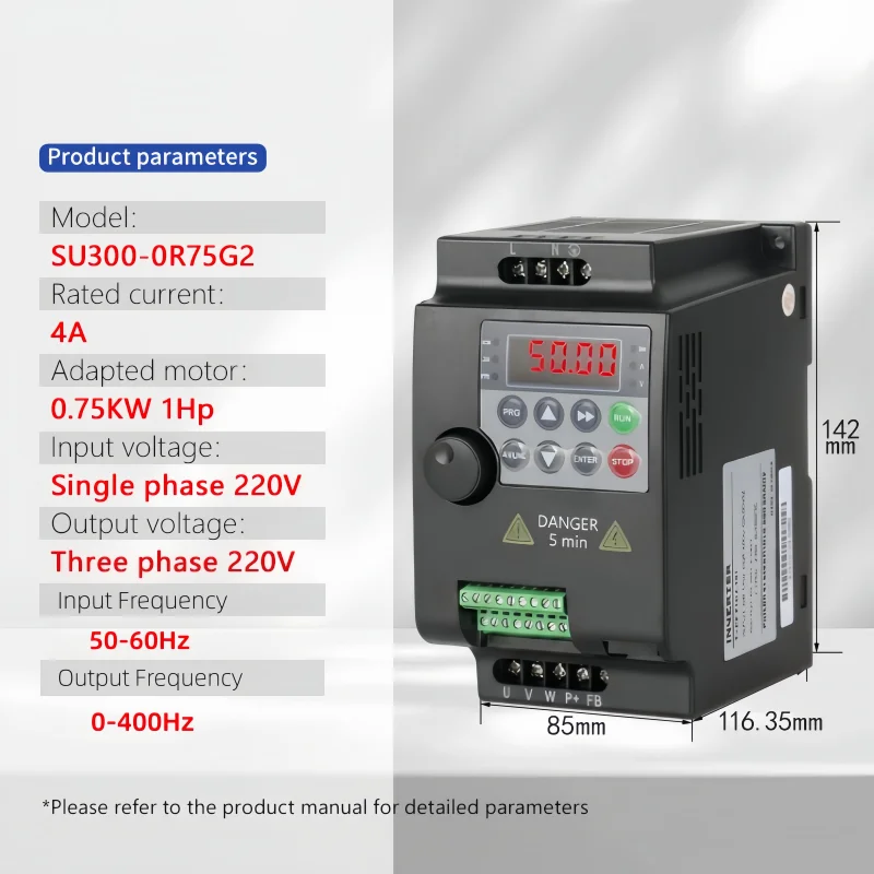 SUSWE laagspanningsfrequentieomvormer (VFD) 0,75/1,5/2,2/4/5,5 kW, 1-fase 220V naar 3-fase 220V of 3-fase 380V naar 3-fase 380V, voor motorregeling van de snelheid.